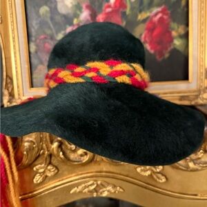 Vintage Westbury Dark Green Wide-Brim Hat with Multicolor Braided Band